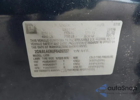 2015 Chevrolet Equinox Ls из США, поврежденный, VIN 2GNALAEK8F6420737